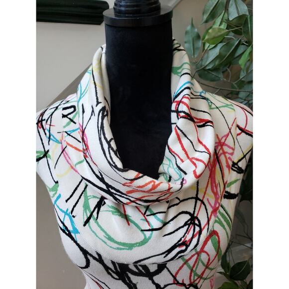 Joseph A. Sweater Womens 1X White Geo Print Rayon Cowl Neck Sleeveless Pullover - Picture 9 of 11